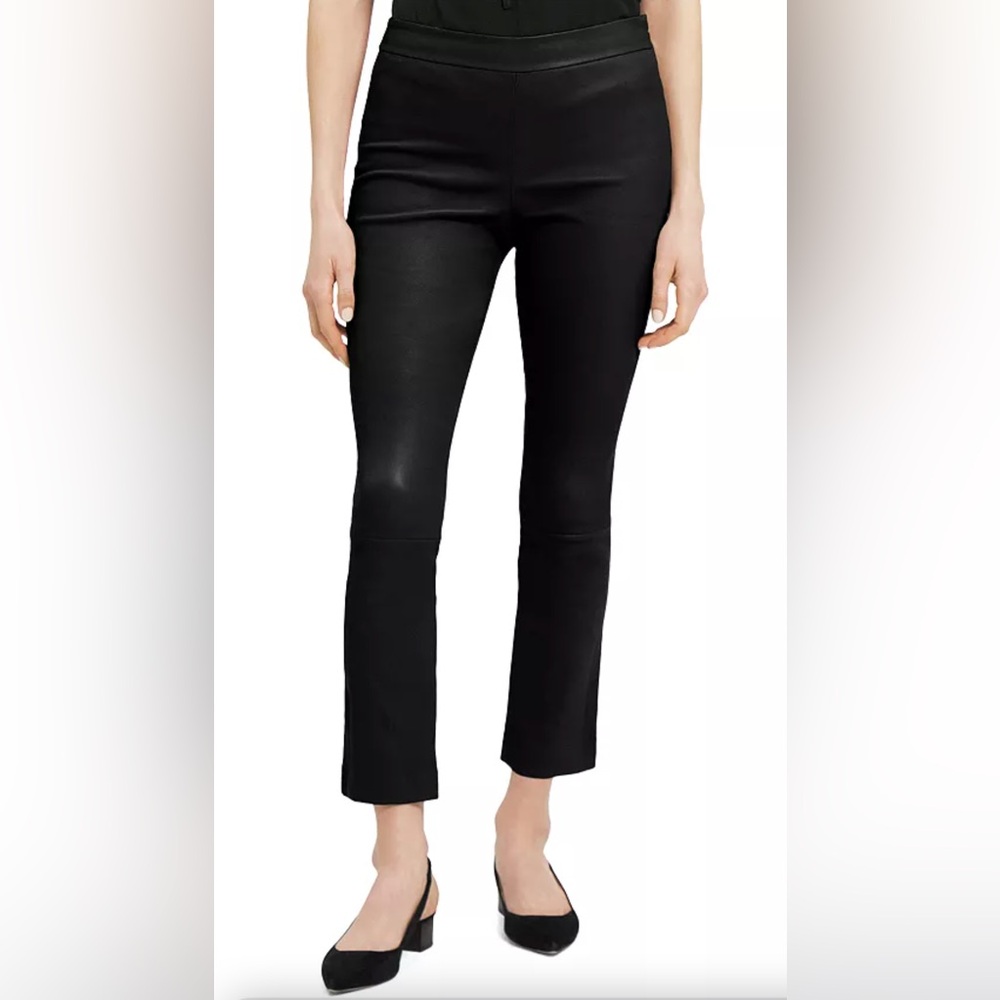 Theory Urban Slim Leather Flare Pants, Size 4